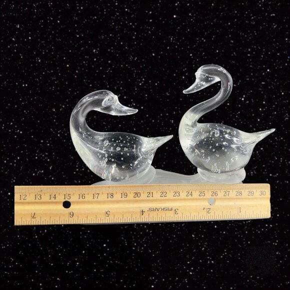 1980s Clear Art Glass Bird Duck Sculpture Figure On Frosted Bottom W Bubbles - Picture 5 of 10